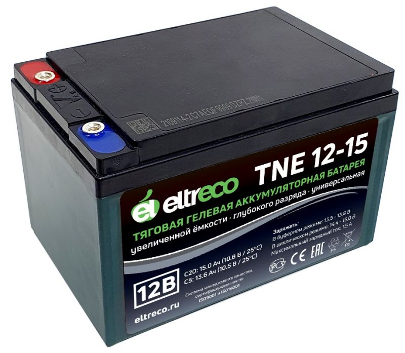 Тяговый аккумулятор Eltreco TNE12-15 (12V12A/H C3) болт